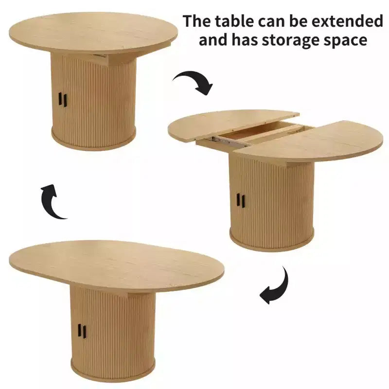 Dyonery 63 Table de salle à manger de cuisine ronde extensible avec étagère de rangement à 2 niveaux, avec base piédestal, meuble de salle à manger ovale en bois, noyer
