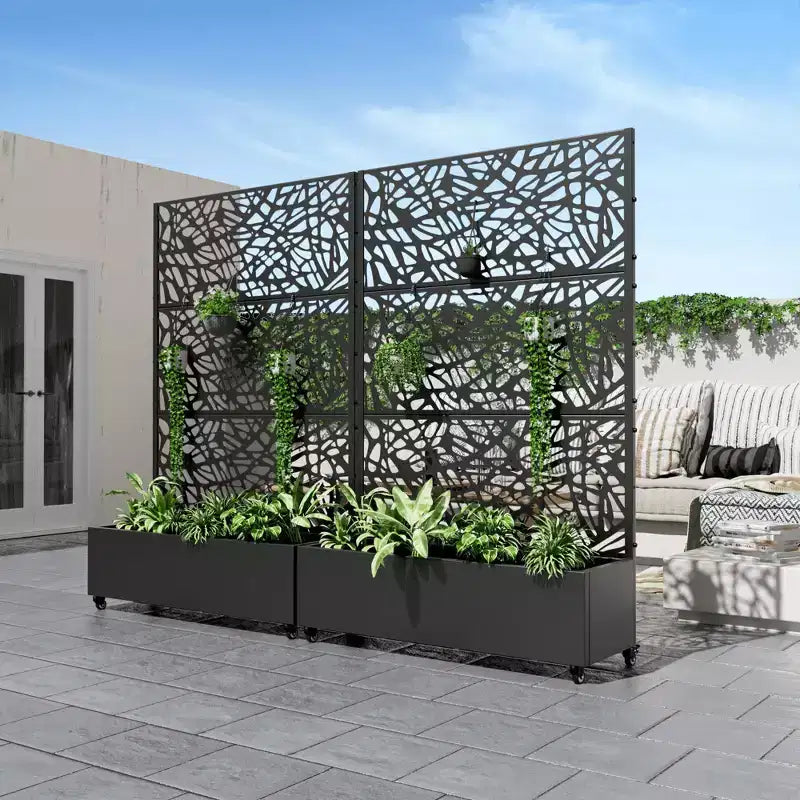 MAYEERTY Jardinière avec treillis en fer noir, style 01, 72 x 47 x 16 pouces, lot de 3 pièces
