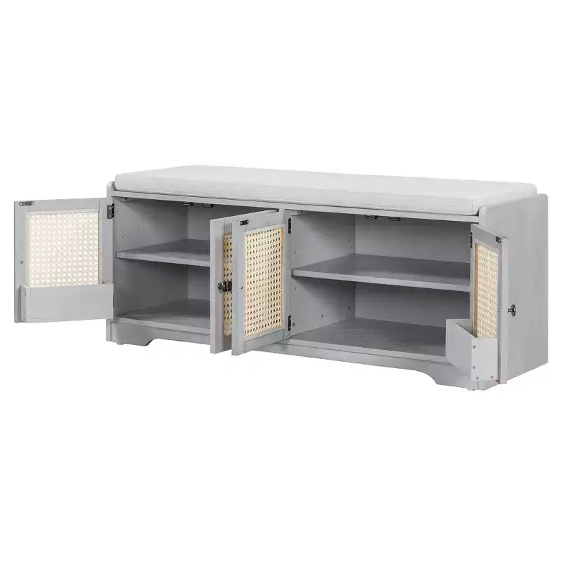 Banc de rangement rustique en bois Whisen, banc à chaussures d'entrée avec coussin amovible, étagères réglables