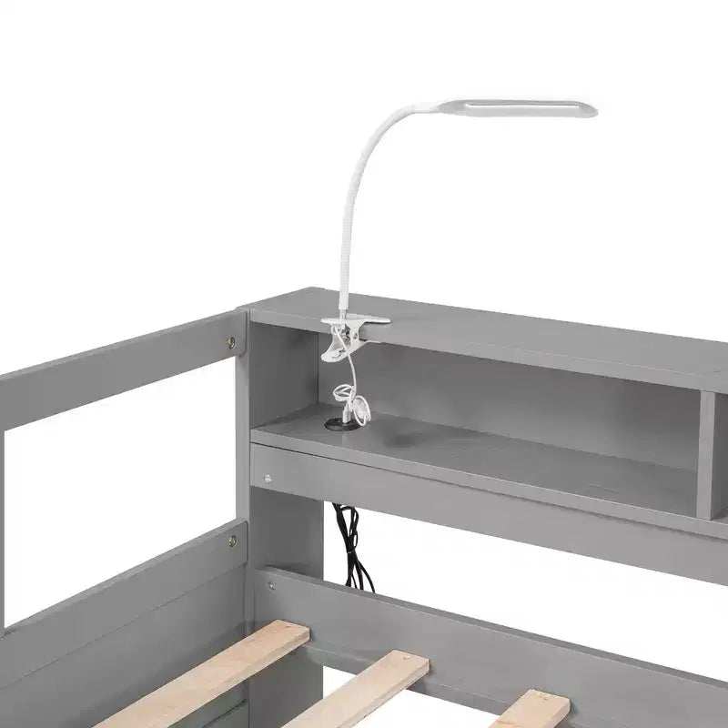 Lit de repos double XL Whisen en bois avec 2 lits gigognes, 3 compartiments de rangement, 1 lampe gratuite et port de chargement USB