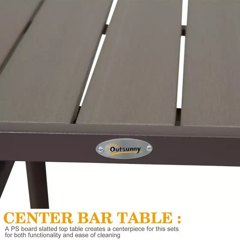 Outsunny Ensemble de bar 3 pièces en rotin avec table à plateau en grain de bois et 2 tabourets de bar pour l'extérieur, le patio, la piscine, le jardin