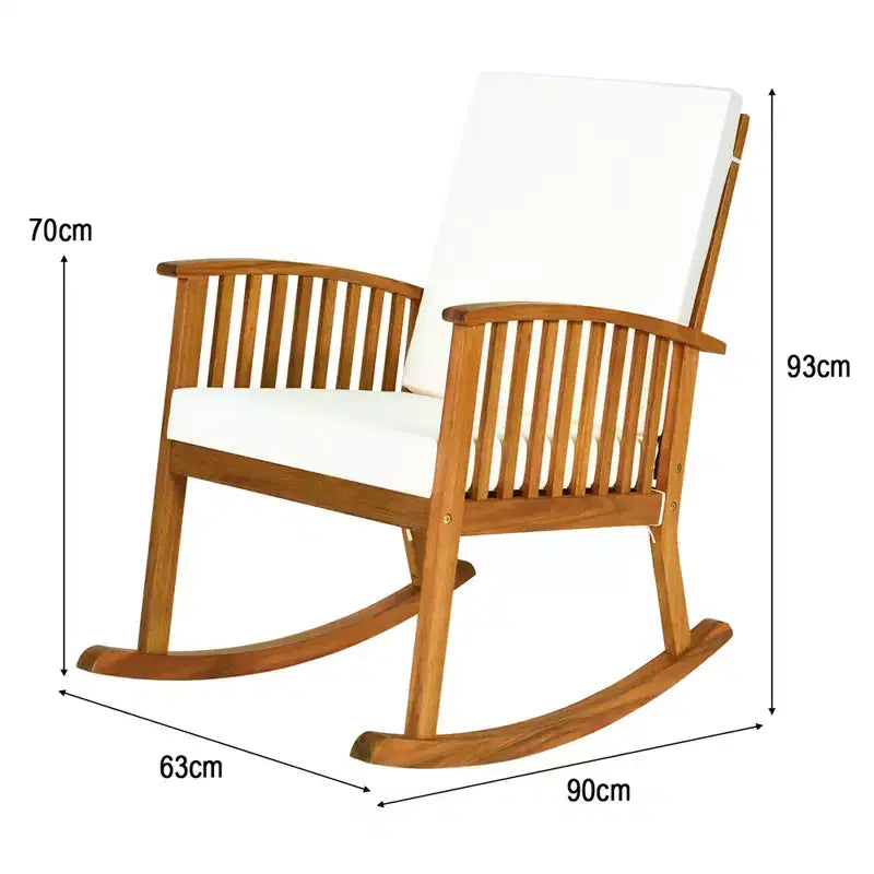 Fauteuil à bascule d'extérieur en bois d'acacia Costway avec coussin pour jardin ou terrasse