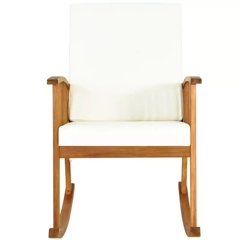 Fauteuil à bascule d'extérieur en bois d'acacia Costway avec coussin pour jardin ou terrasse