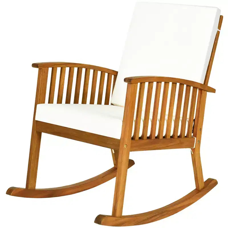Fauteuil à bascule d'extérieur en bois d'acacia Costway avec coussin pour jardin ou terrasse