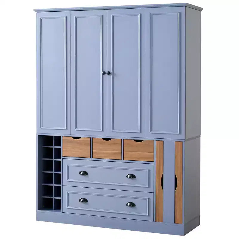 Garde-manger de cuisine autoportant Whisen de 180 cm de haut, grand buffet de salle à manger avec 4 portes pliantes, étagères, porte-bouteilles