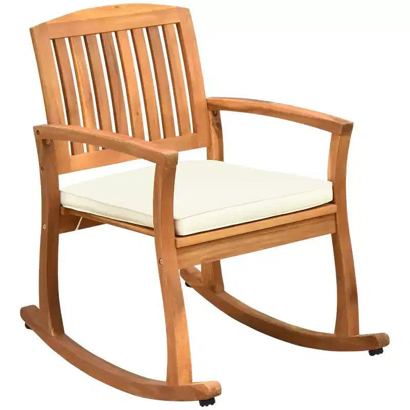 Outsunny Outdoor Rocking Chair with Cushion, Acacia Wood Patio Rocker for Backyard, Patio, Home, Teak Tone