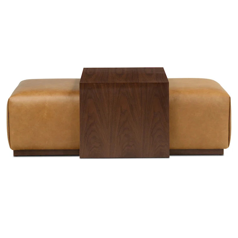 Ottoman Poly & Bark Jarmo avec table en noyer réglable – Cuir pleine fleur véritable italien