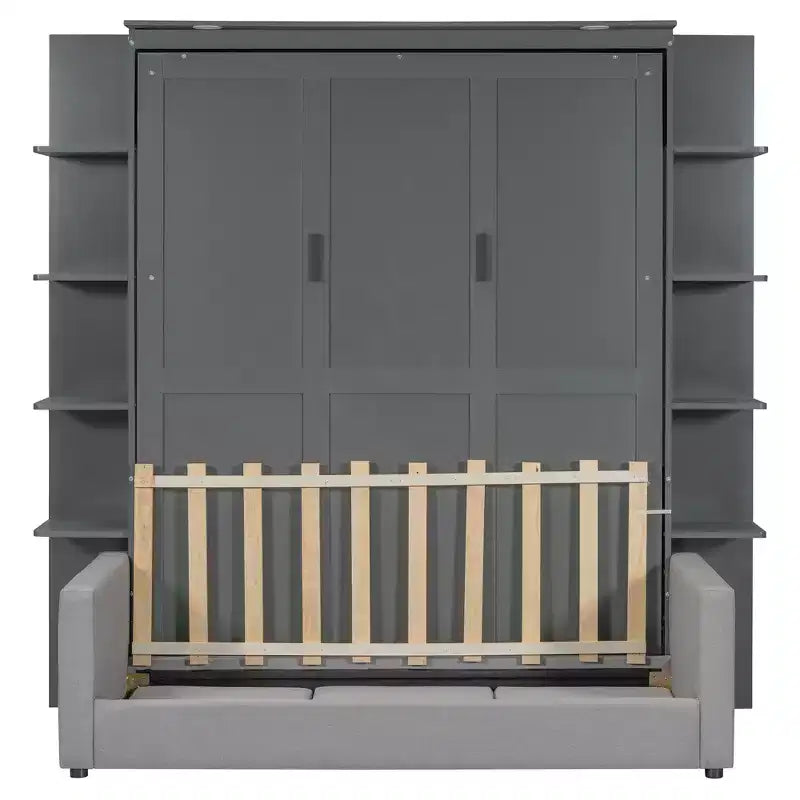 Lit escamotable mural Whisen Modern Design Queen size en bois avec canapé et étagères