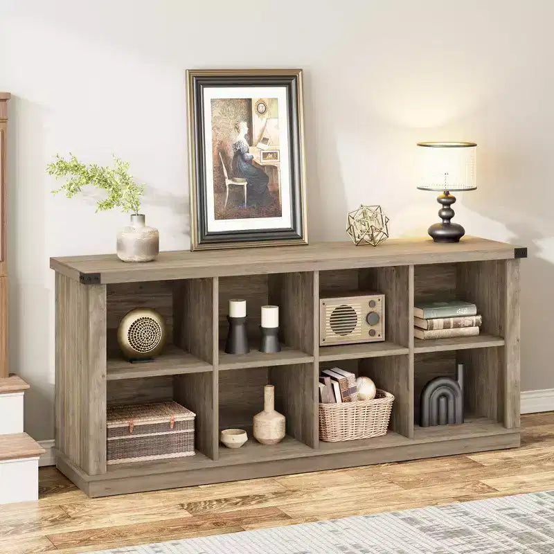 Étagère de rangement à 8 cubes, bibliothèque horizontale de style ferme, bibliothèque de rangement en bois de 157 cm pour entrée, étagères basses et longues pour salon