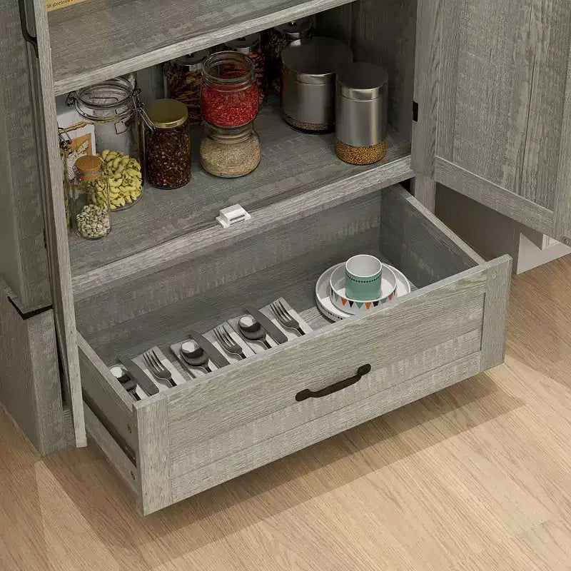 HOMCOM Armoire de garde-manger de ferme de 183 cm avec portes de grange, meuble de rangement de cuisine haut avec étagères réglables et tiroir