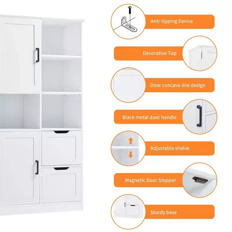 Meuble de rangement de salle de bain de 157 cm de haut, armoire de rangement au sol autoportante avec tiroir et étagère réglable, armoire de rangement pour garde-manger pour salle de bain, salon