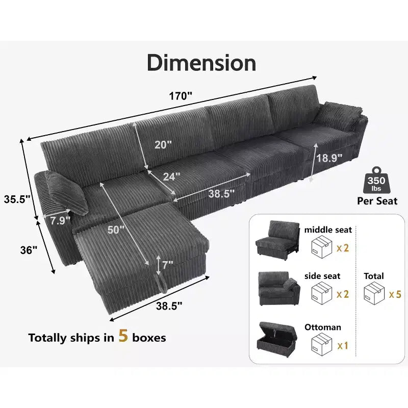 Canapé d'angle modulaire en velours côtelé Dyonery avec housses lavables