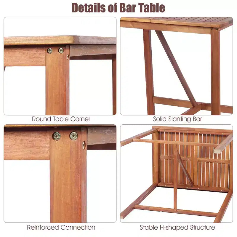 Costway Ensemble de bar 3 pièces en bois d'acacia, hauteur de bar, ensemble de salle à manger de bistrot de patio extérieur