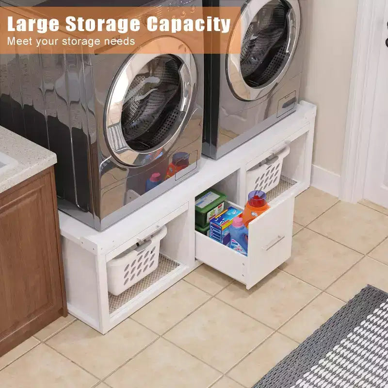 Pieds de machine à laver et sèche-linge GDLF, support universel pour machine à laver et sèche-linge avec étagère coulissante, blanc