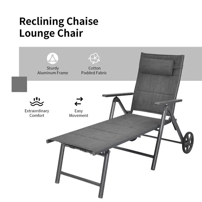 Costway Chaise longue de patio inclinable Rembourrée Aluminium Oreiller réglable pour la nuque
