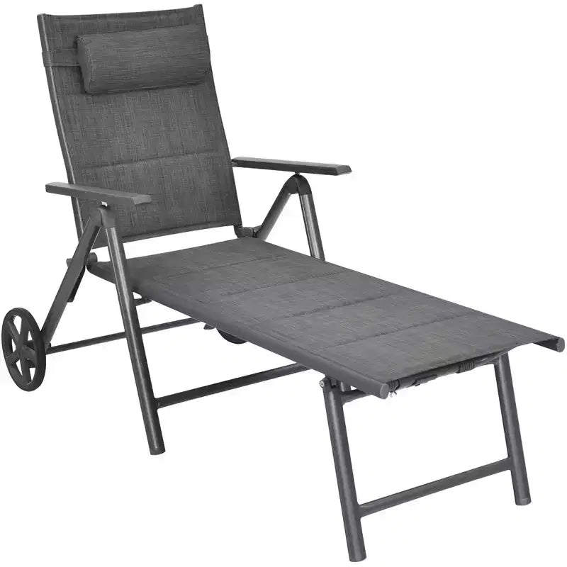 Costway Chaise longue de patio inclinable Rembourrée Aluminium Oreiller réglable pour la nuque
