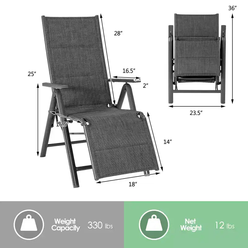 Chaise longue pliante d'extérieur Costway avec rembourrage et cadre en aluminium réglable