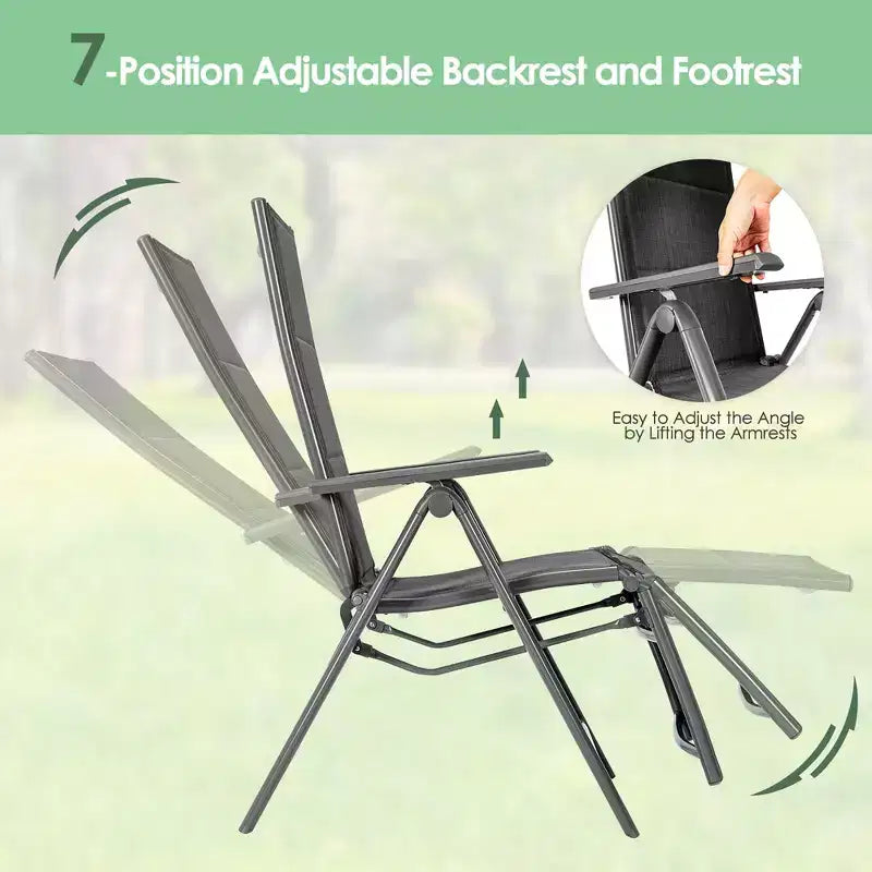 Chaise longue pliante d'extérieur Costway avec rembourrage et cadre en aluminium réglable