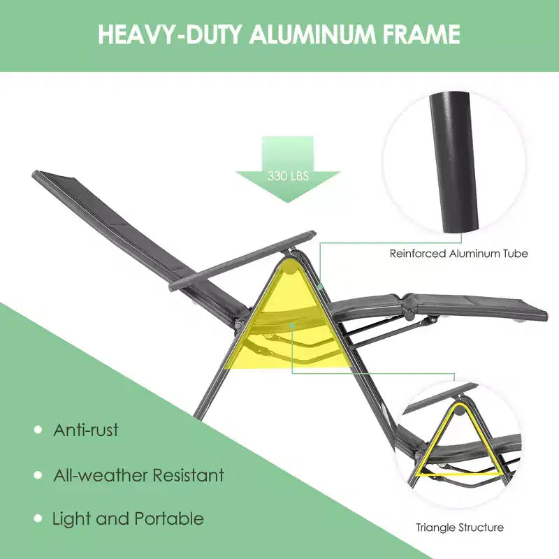 Chaise longue pliante d'extérieur Costway avec rembourrage et cadre en aluminium réglable
