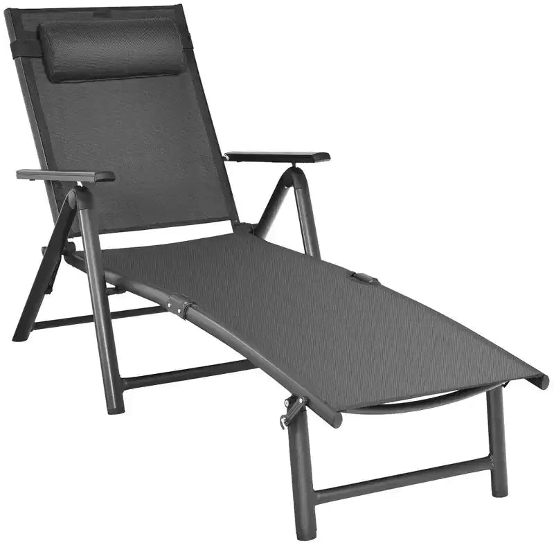Costway Chaise longue de patio en aluminium avec oreiller appui-tête réglable