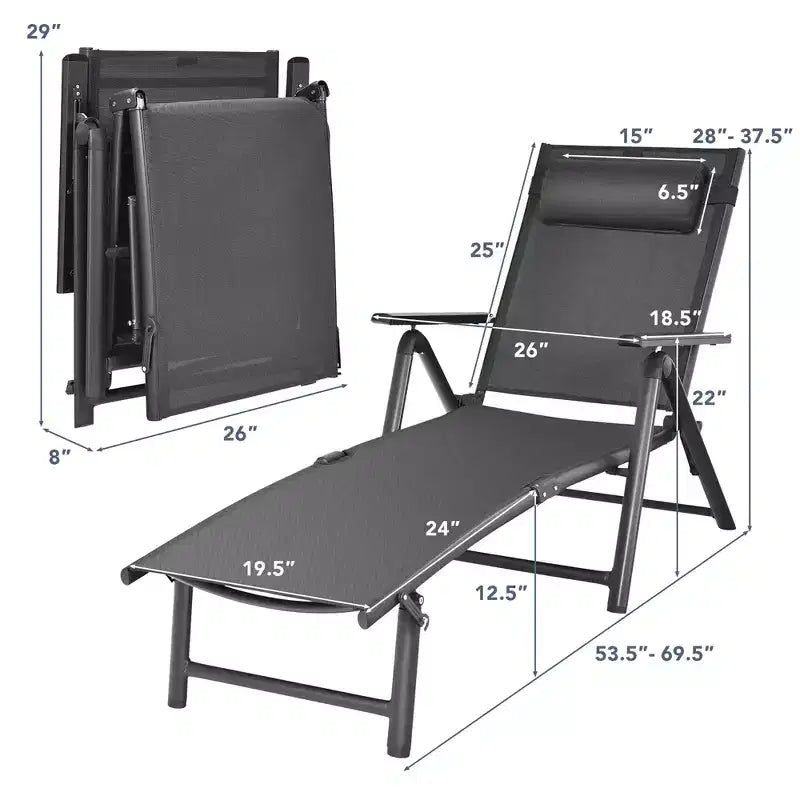 Costway Chaise longue de patio en aluminium avec oreiller appui-tête réglable