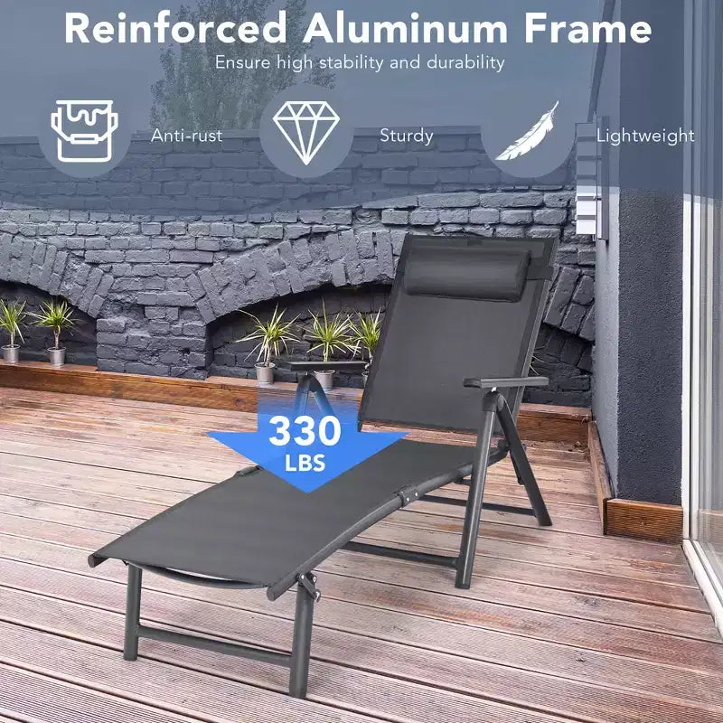 Costway Chaise longue de patio en aluminium avec oreiller appui-tête réglable