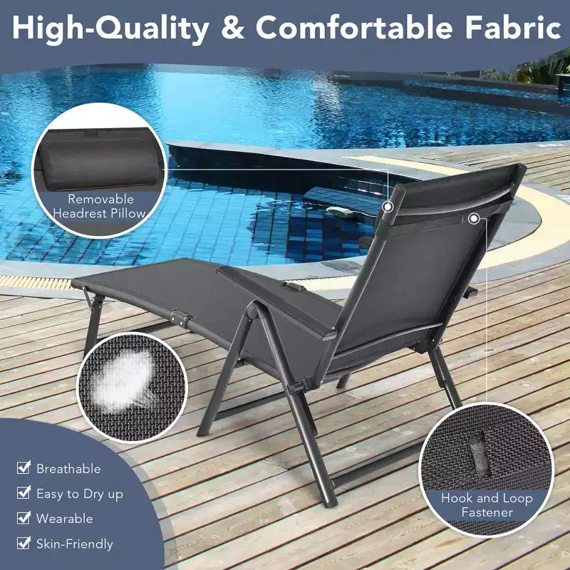 Costway Chaise longue de patio en aluminium avec oreiller appui-tête réglable