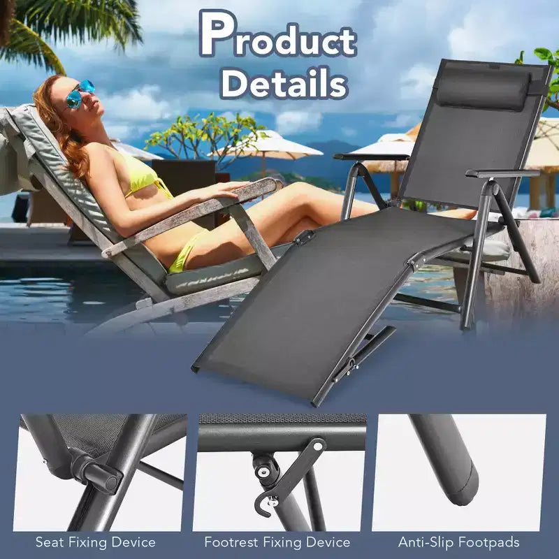 Costway Chaise longue de patio en aluminium avec oreiller appui-tête réglable