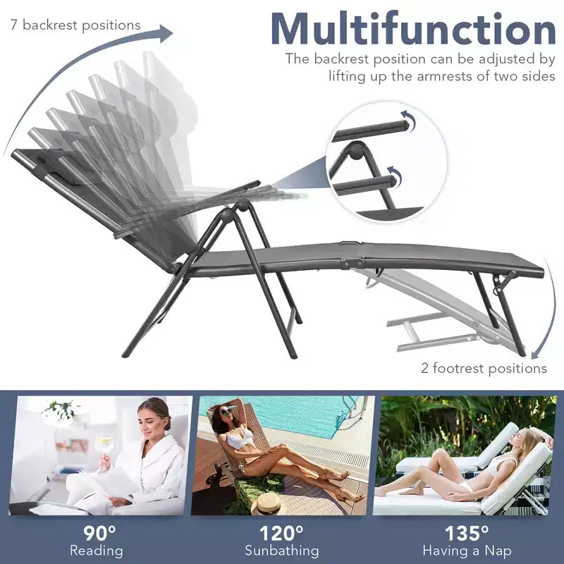 Costway Chaise longue de patio en aluminium avec oreiller appui-tête réglable