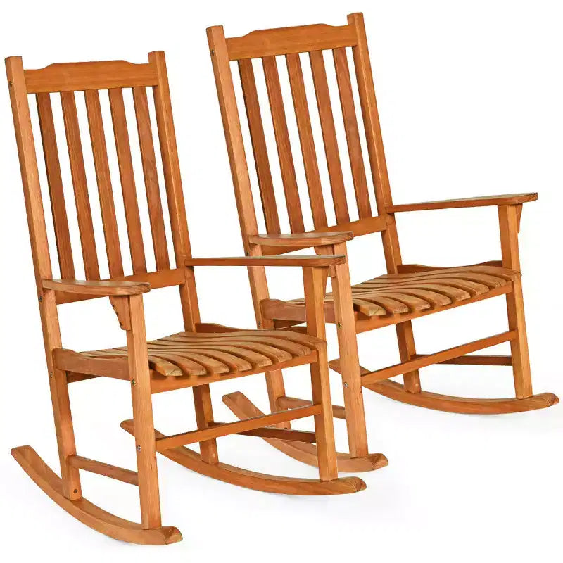 Costway 2 PCS Outdoor Eucalyptus Rocking Chair Single Rocker for Patio Deck Natural