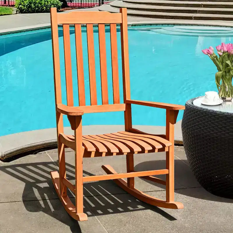 Costway Lot de 2 chaises à bascule d'extérieur en eucalyptus pour terrasse, couleur naturelle