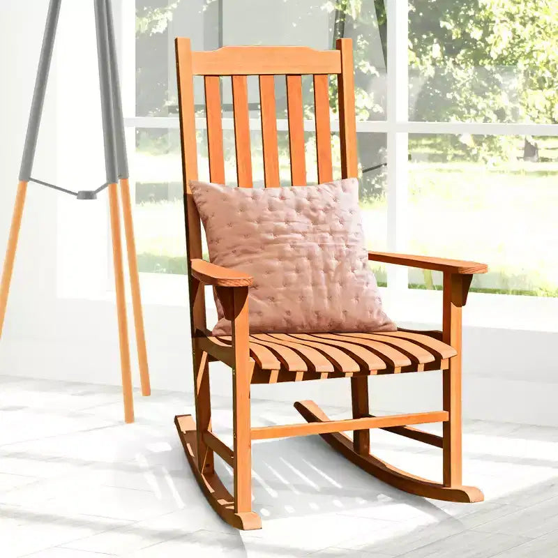 Costway Lot de 2 chaises à bascule d'extérieur en eucalyptus pour terrasse, couleur naturelle