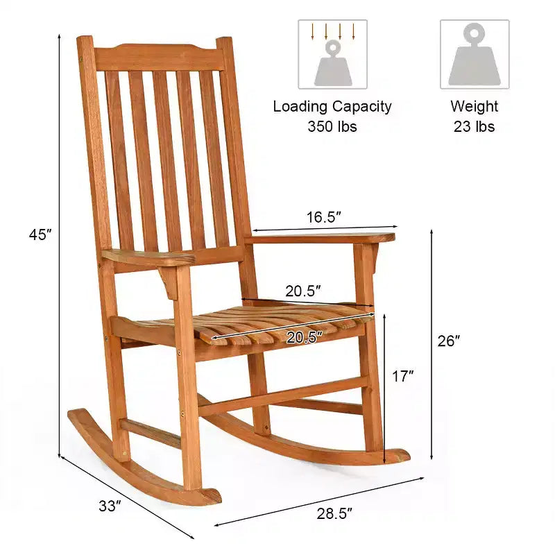 Costway Lot de 2 chaises à bascule d'extérieur en eucalyptus pour terrasse, couleur naturelle