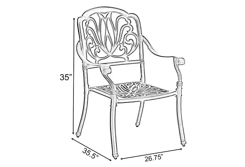 Ensemble de salle à manger en bronze pour intérieur et extérieur, 2 chaises avec 1 table, patio en aluminium moulé