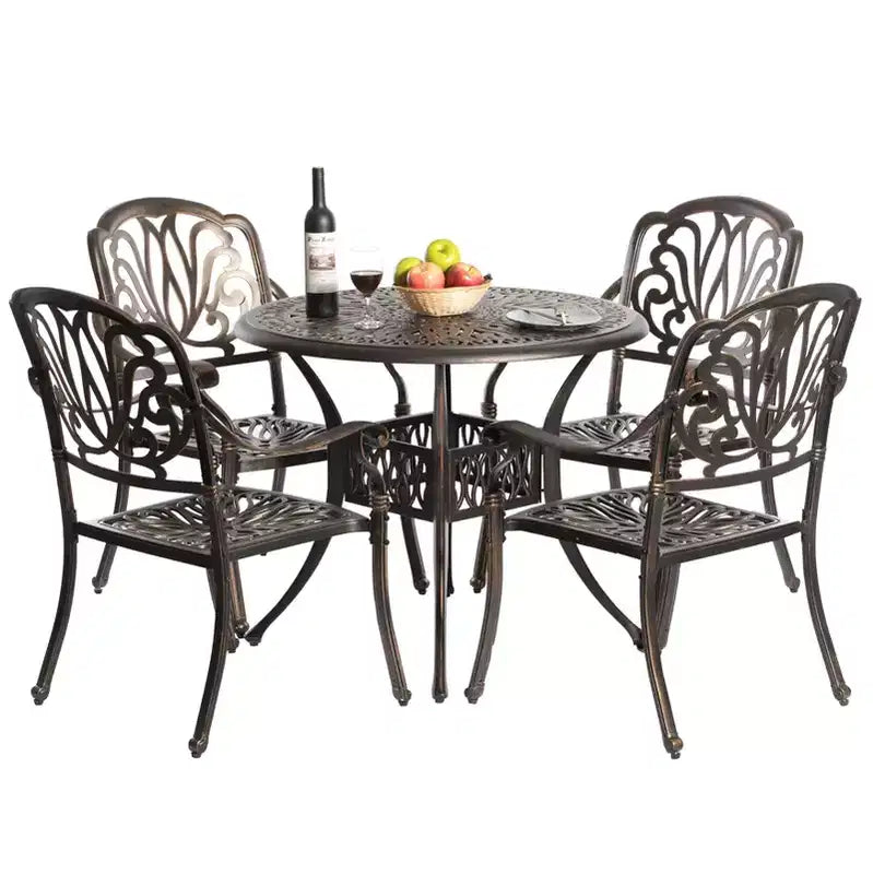 Ensemble de salle à manger en bronze pour intérieur et extérieur, 2 chaises avec 1 table, patio en aluminium moulé