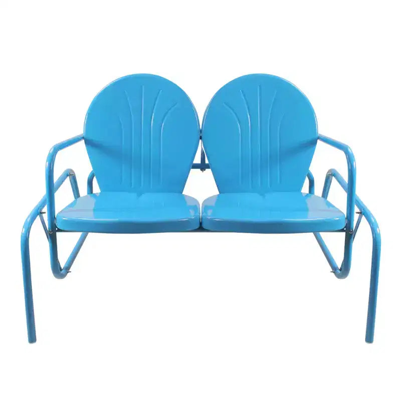 Northlight 2-Person Outdoor Retro Metal Tulip Double Glider Patio Chair, Turquoise Blue