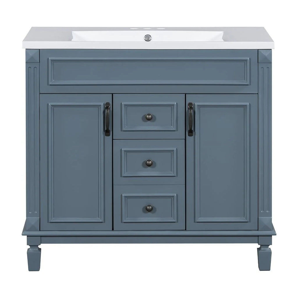 Meuble-lavabo de salle de bain moderne de 91 cm avec lavabo et armoire de toilette, 2 portes et 2 tiroirs