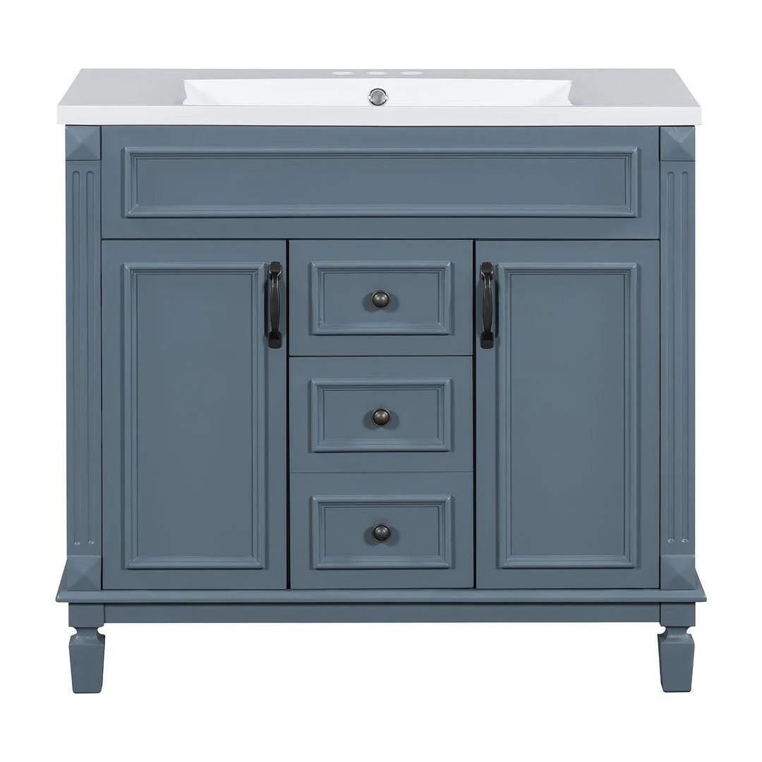 Meuble-lavabo de salle de bain moderne de 91 cm avec lavabo et armoire de toilette, 2 portes et 2 tiroirs
