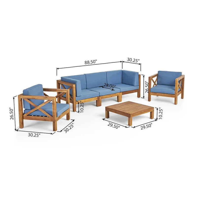 Ensemble de conversation d'extérieur Brava 6 pièces en bois d'acacia par Christopher Knight Home