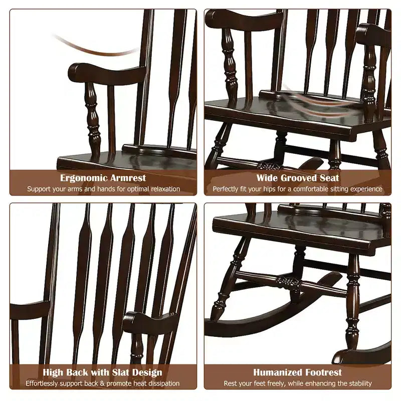 Costway Lot de 2 chaises à bascule en bois, finition brillante, blanc/café