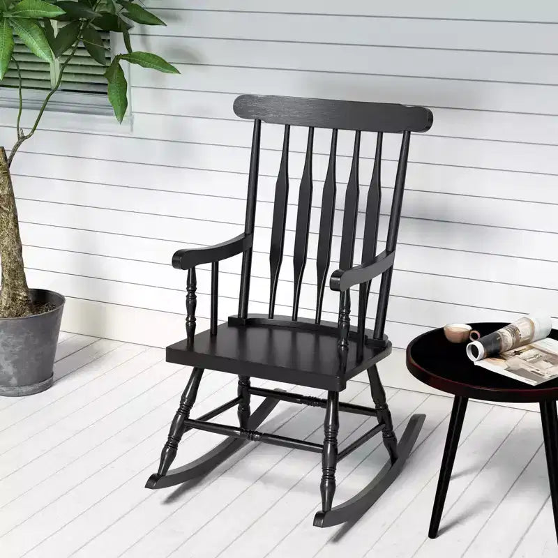 Costway Lot de 2 chaises à bascule en bois, finition brillante, blanc/café