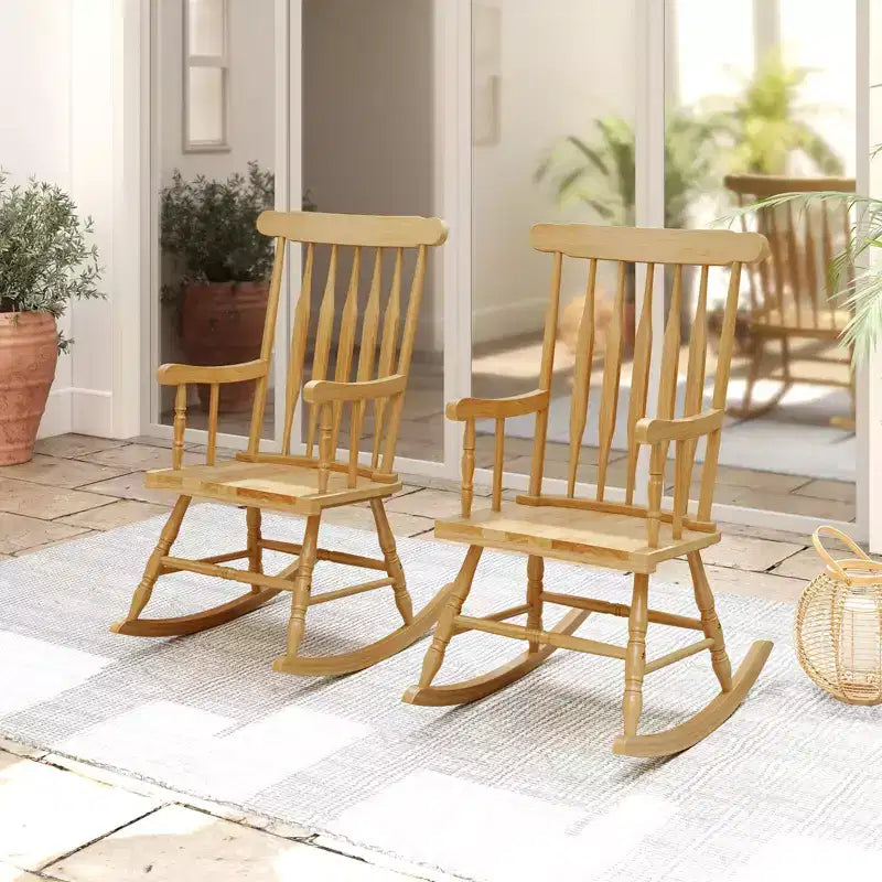 Costway Lot de 2 chaises à bascule en bois, finition brillante, blanc/café