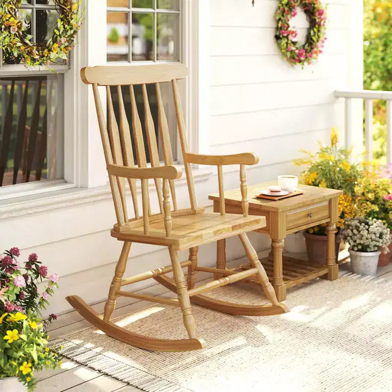 Costway Lot de 2 chaises à bascule en bois, finition brillante, blanc/café