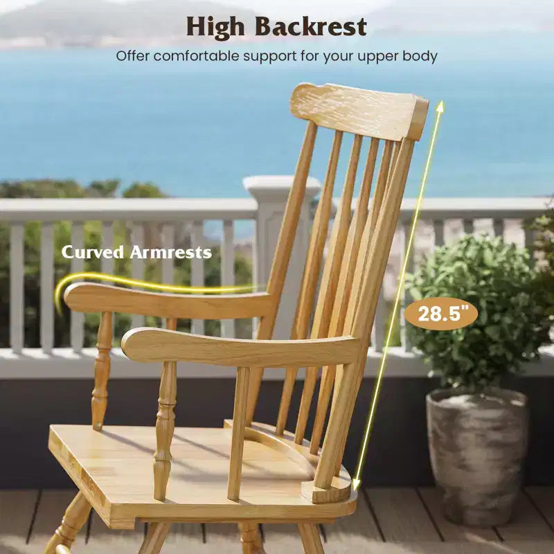 Costway Lot de 2 chaises à bascule en bois, finition brillante, blanc/café