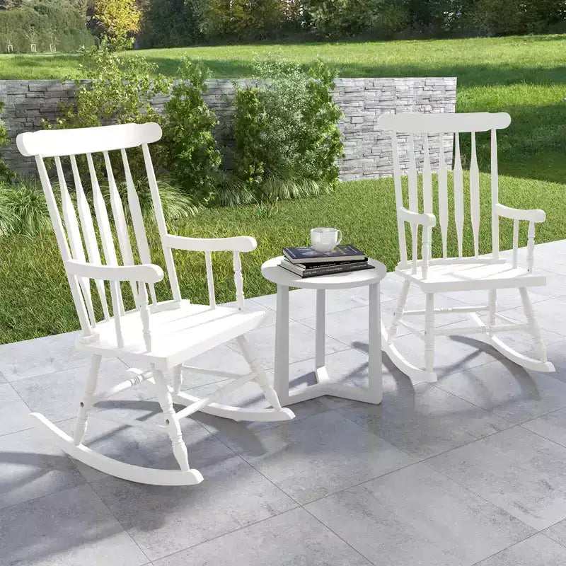 Costway Lot de 2 chaises à bascule en bois, finition brillante, blanc/café