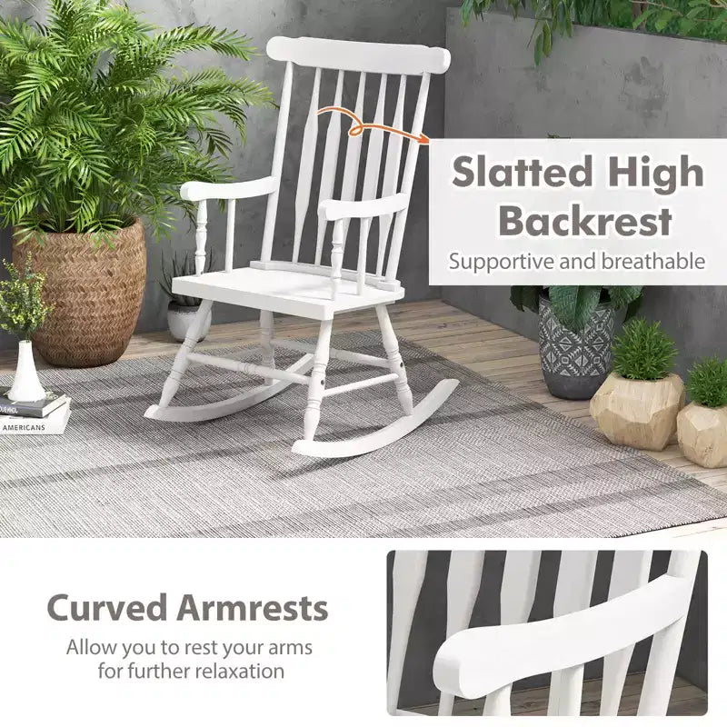 Costway Lot de 2 chaises à bascule en bois, finition brillante, blanc/café
