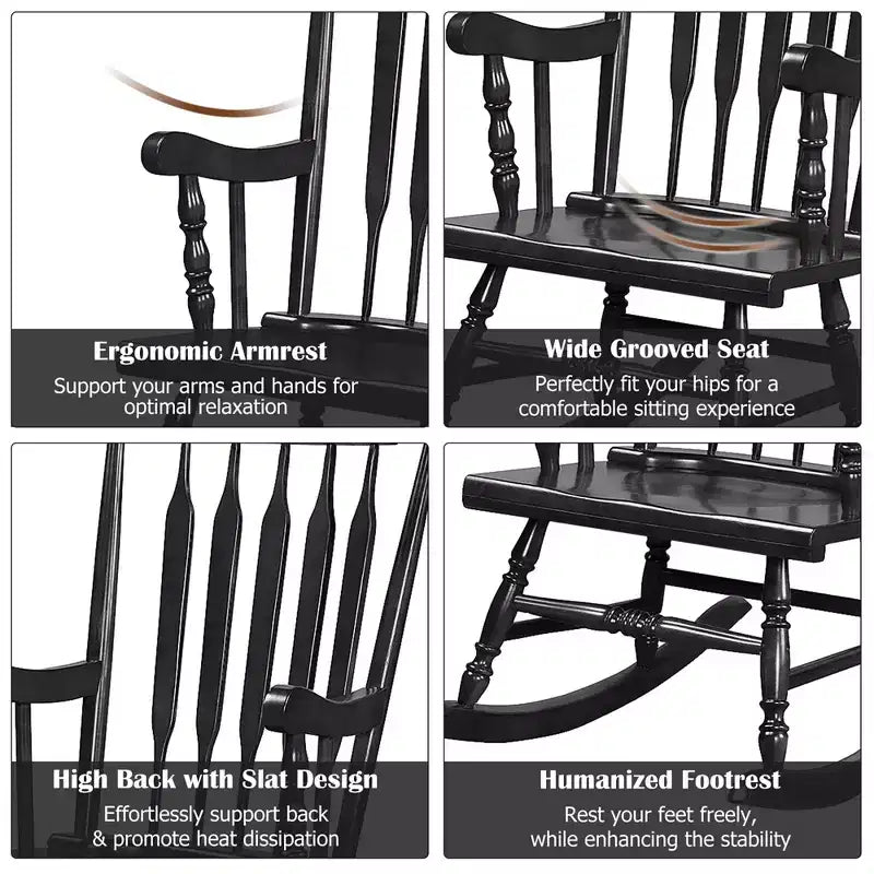 Costway Lot de 2 chaises à bascule en bois, finition brillante, blanc/café