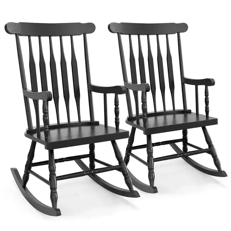 Costway Set of 2 Wood Rocking Chair Glossy Finish White\ Coffe