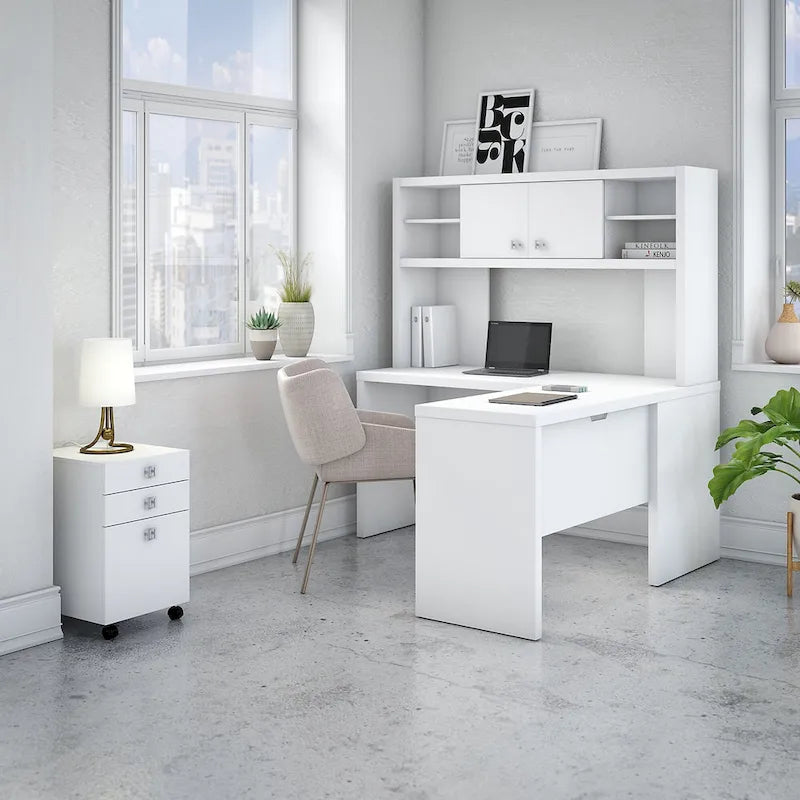 Bureau d'angle Echo avec huche et tiroirs