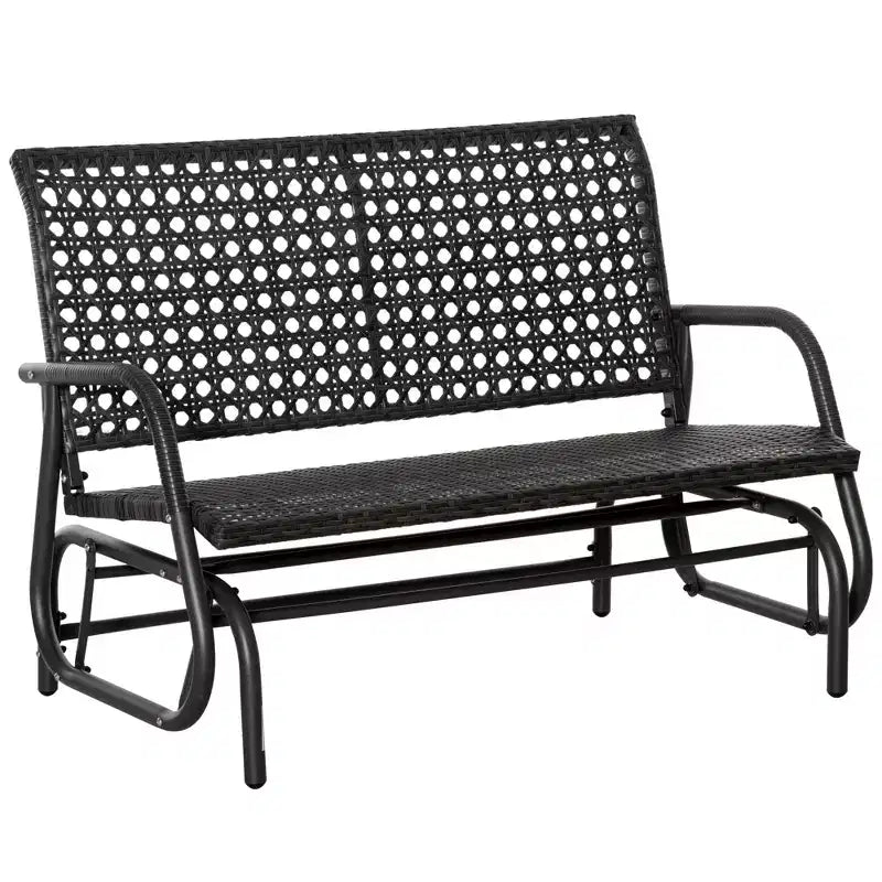 Outsunny 2-Person Outdoor Wicker Glider Bench Patio Garden PE Rattan Swing Loveseat Chair with Extra Wide Seat and Curved Backrest Dark Gray